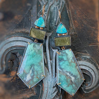 Aquaprase, Green Drusy Quartz, and Amazonite Earrings